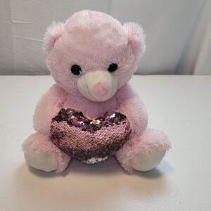 Pink Teddy Bear with Sequin Heart